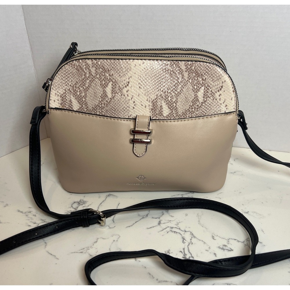 Nanette Lepore Snakeskin Print Crossbody Bag Beige Triple Compartment Boho - Picture 2 of 14